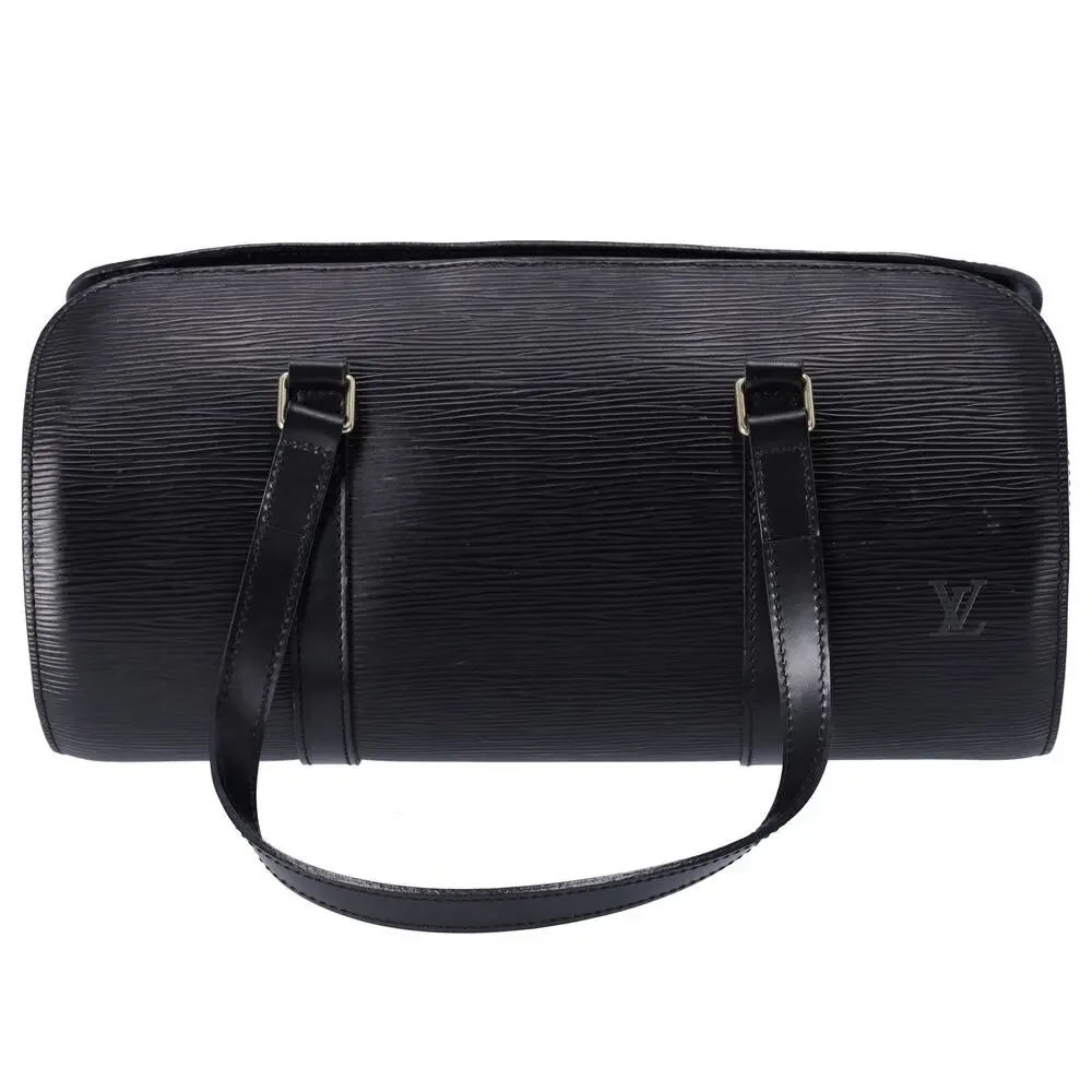 Louis Vuitton Soufflot Epi Handbag M52222 Black Leather LV logo Engraved